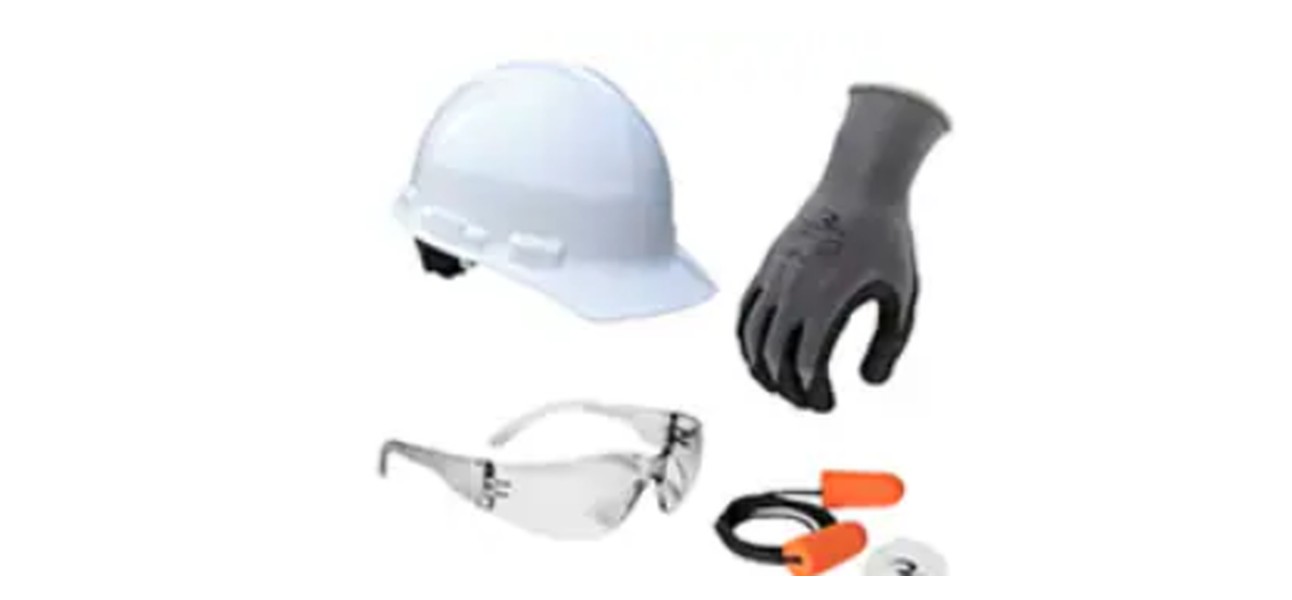 Hard hat, glove, safety glasses, and earplugs