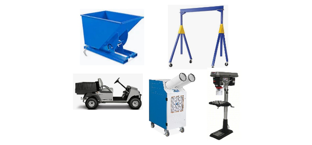 Hopper, gantry crane, utility vehicle, dust collector, and drill press